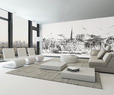 papier peint quai de paris dans un séjour