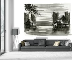 Au bord du lac en noir et blanc