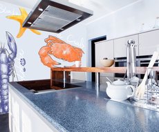 papier peint Crabe homard et compagnie dans une cuisine