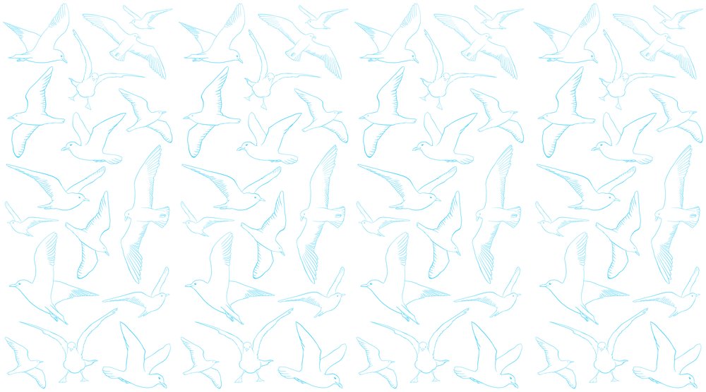 papier peint Mouettes bleues sur fond blanc