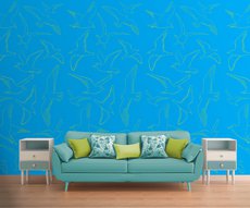 papier peint Mouettes jaunes sur fond bleu dans un salon