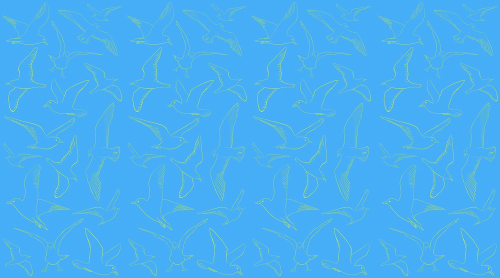 papier peint Mouettes jaunes sur fond bleu