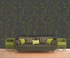 papier peint Mouettes jaunes sur fond noir dans un salon