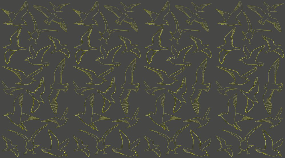 papier peint Mouettes jaunes sur fond noir