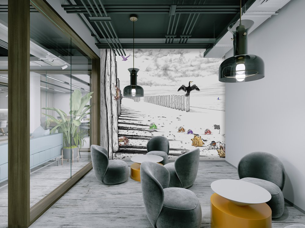 papier peint Vas-y Bernard...A fond les pinces dans un bureau !