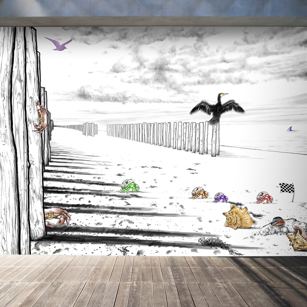 papier peint Vas-y Bernard...A fond les pinces dans un salon !