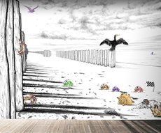 papier peint Vas-y Bernard...A fond les pinces dans un salon !