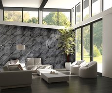 dans ce salon, ambiance campagnarde assurée avec ce magnifique papier peint végétal