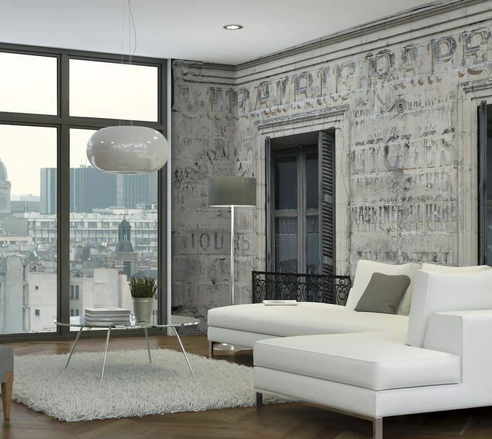 papier peint panoramique original représentant un mur peint d'une autre époque