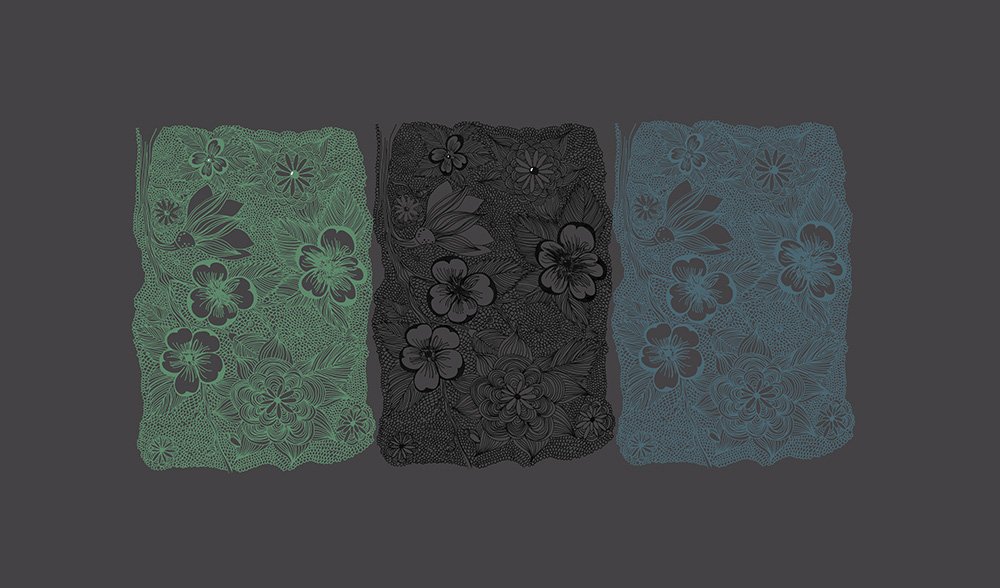 fleurs stylisées trois couleurs