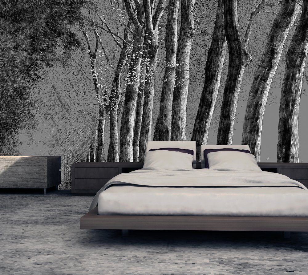 forêt au crayon noir sur gris