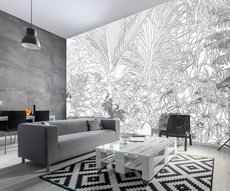 papier peint jungle façon bande dessinée posé dans un salon