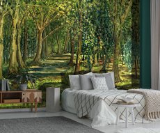 intérieur-avec-un-papier-peint-représentant-un-sous-bois