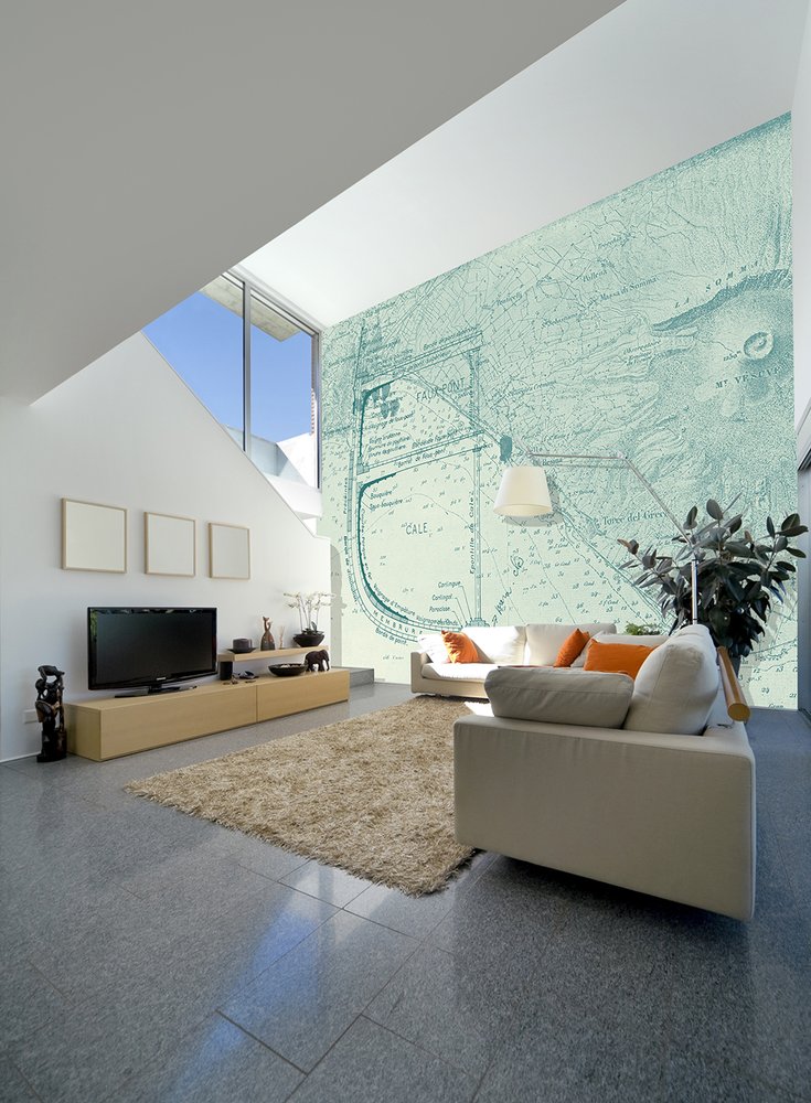 Papier-peint-coupe-de-navire-sur-vieille-carte-dans-un-séjour