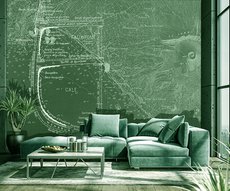 papier-peint-coupe-d'un-navire-à-voile-sur-fond- de-carte-marine-posé-dns-un-salon