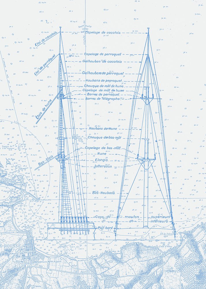 papier-peint-representant-un mat-sur-fond-de-carte-marine-ancienne