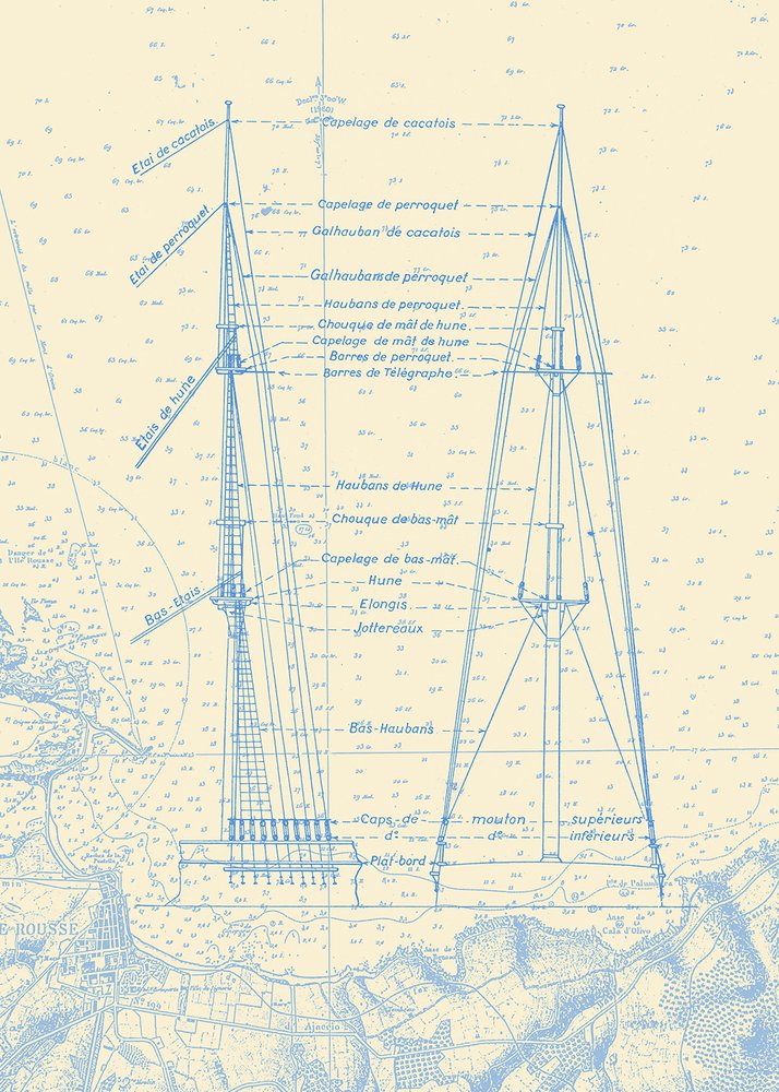 Sur la Hune, bleu sur fond écru