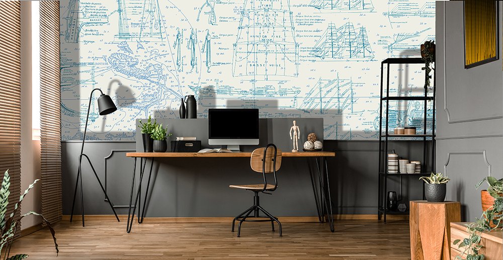 papier peint présentant le vocabulaire utilisé dans la marine à voile d'autrefois