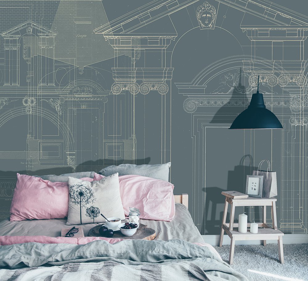 papier peint présentant des dessins d'architecte de portails et porches