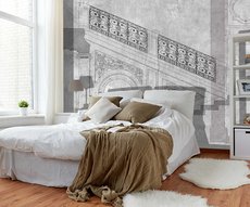 papier peint présentant un desiin d'un excalier baroque