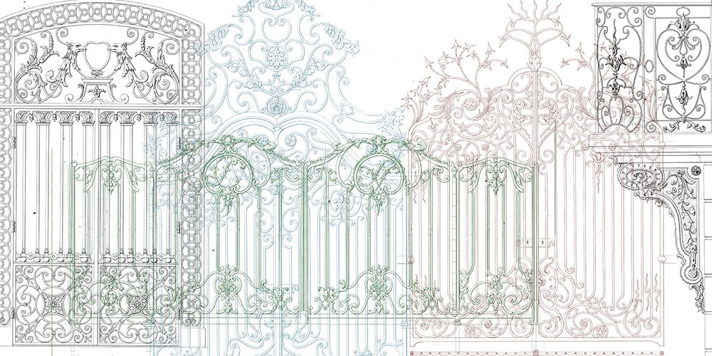 dessin présentant des pièces de ferronnerie d'art