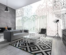 papier peint présentant des pièces de ferronnerie d'art: portails, garde corps,...