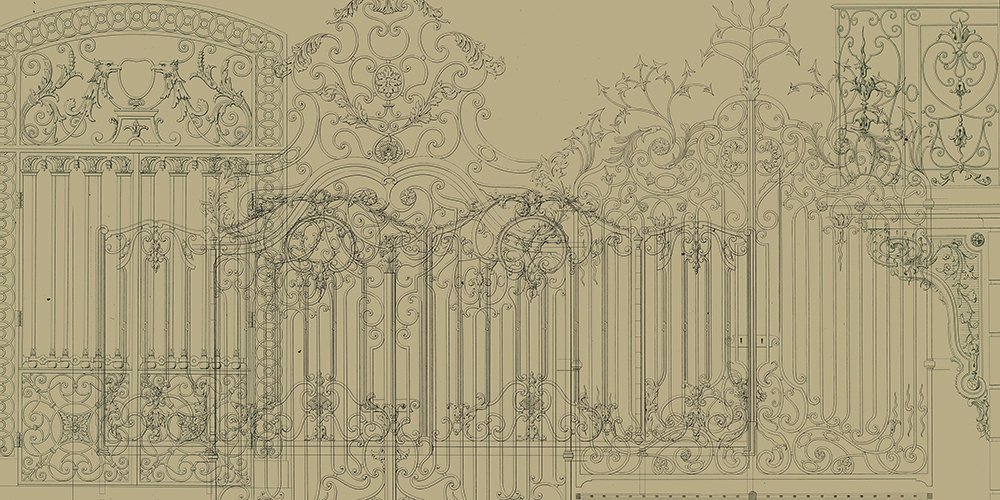 dessins de portails et balcons sur fond beige