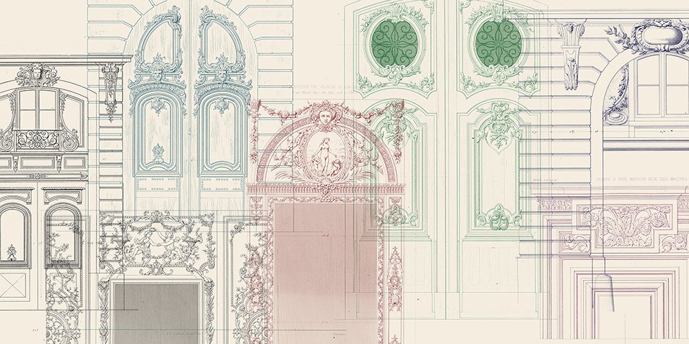 dessins de portes baroques sur fond ecru