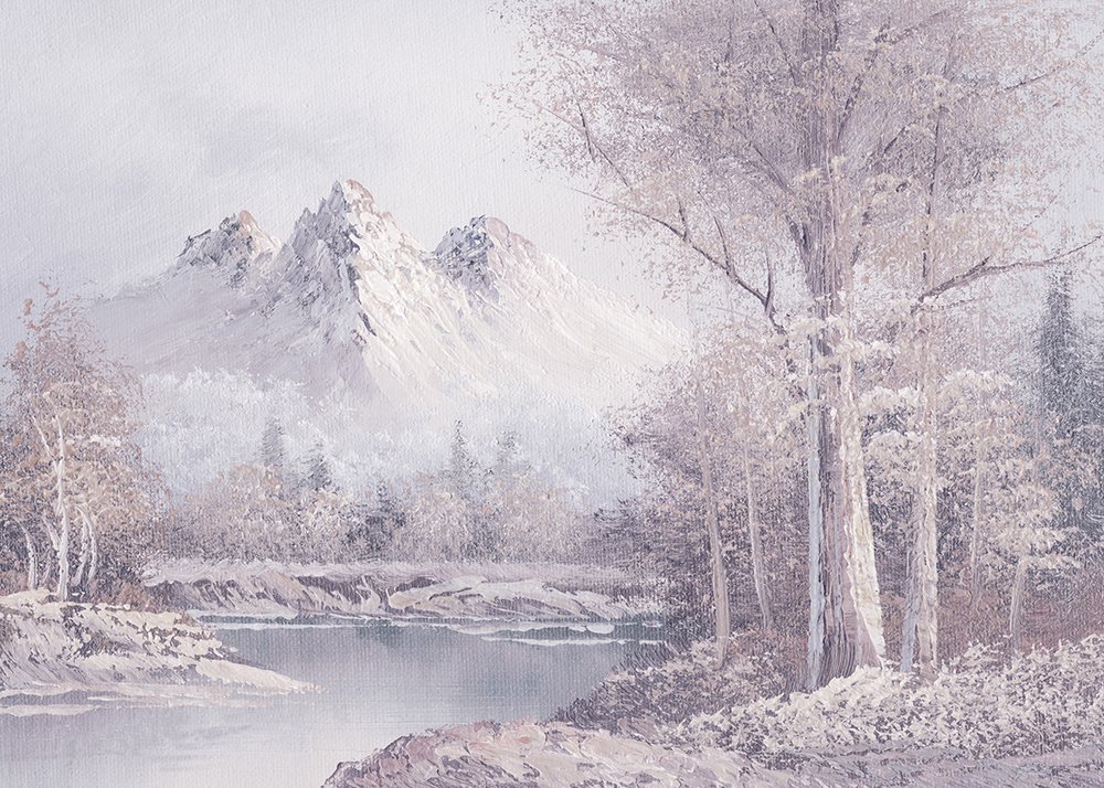 dessin d'un paysage rosé sous la neige