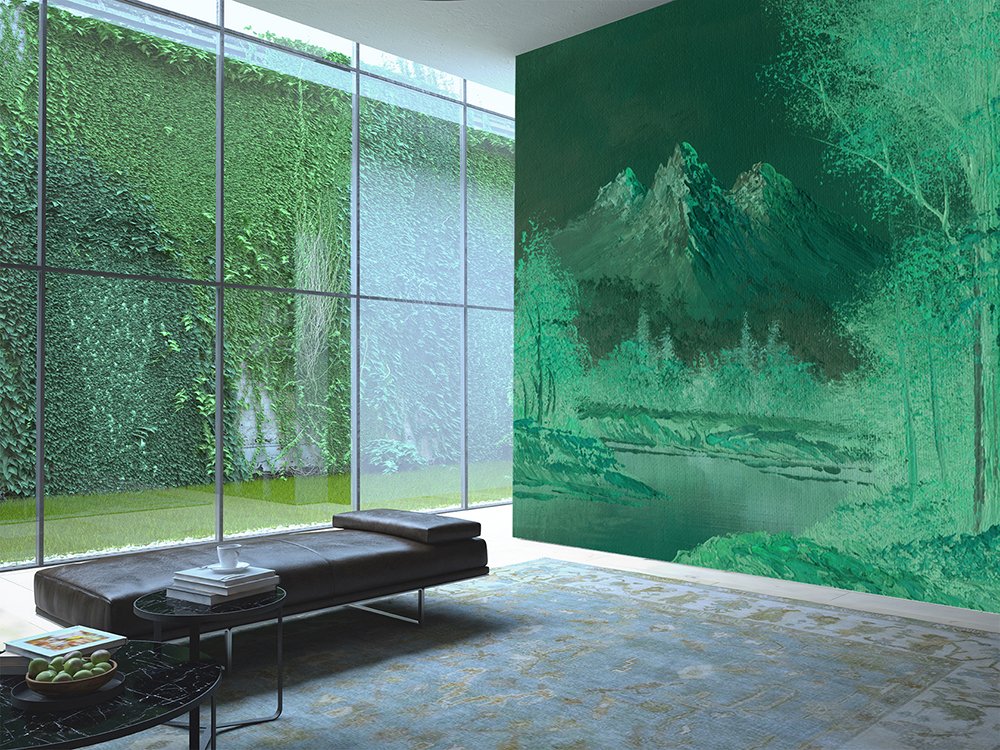 papier peint représentant un paysage vert relaxant