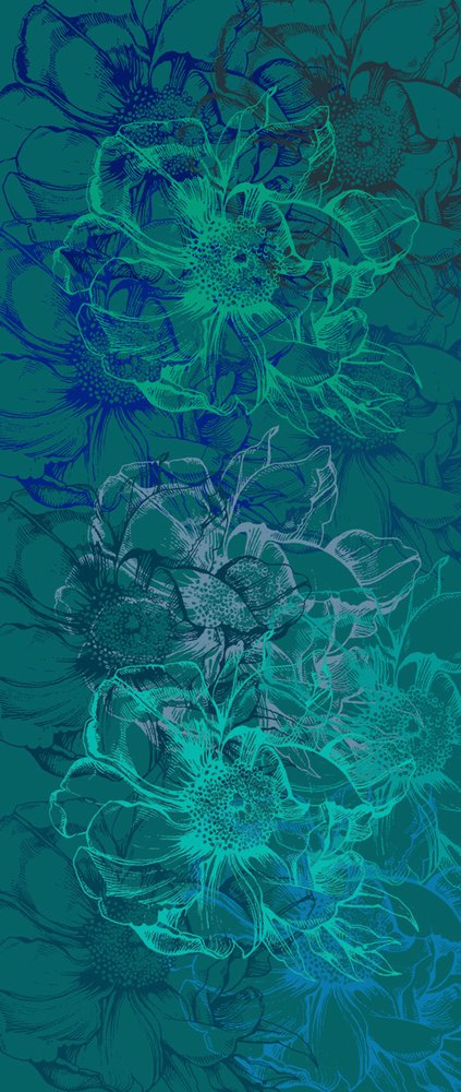 porte roses bleues et vertes