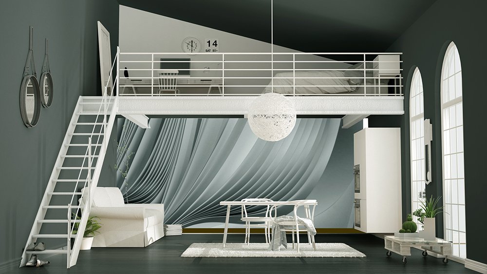 papier peint "pliage 3" dans une mezzanine