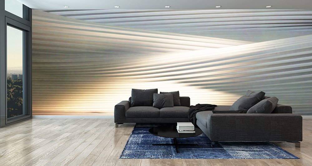 papier peint de rayures inclinées rappelant  des dunes de sable