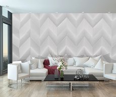 papier peint de rayures en forme de point de hongrie posé dans un séjour